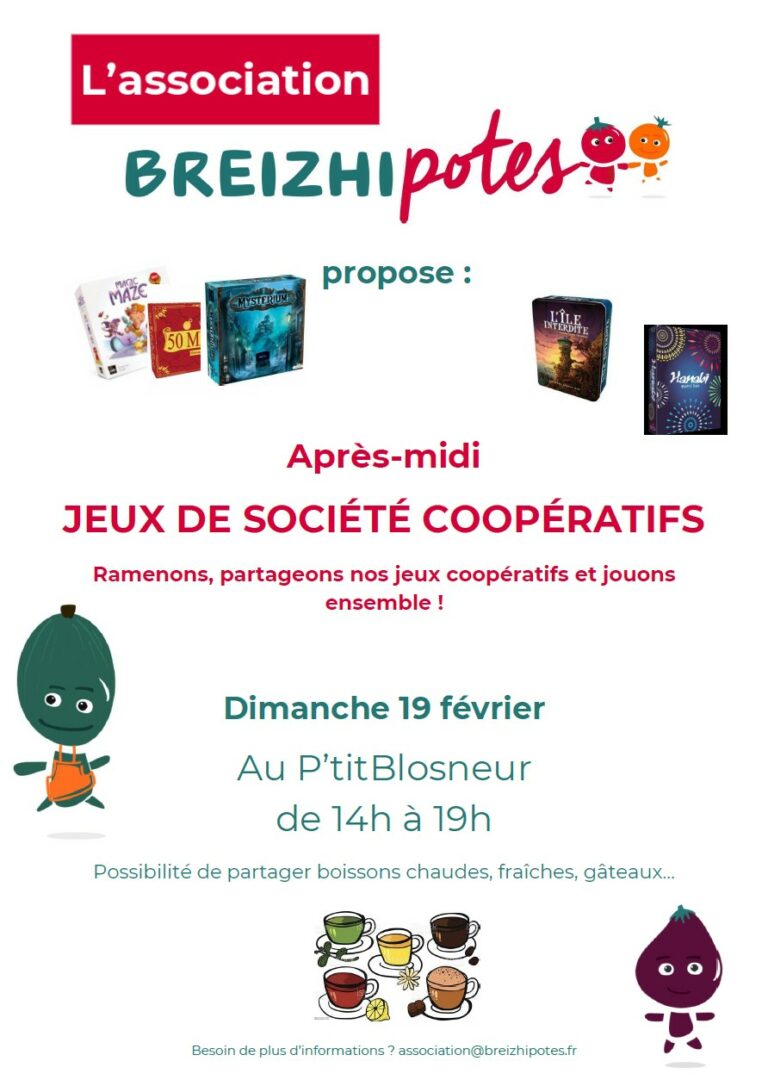 Dimanche 19 Février 2023 à 14h : Après-midi Jeux de société coopératifs