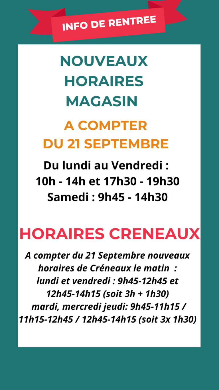 NOUVEAUX HORAIRES A COMPTER DU 21 SEPTEMBRE